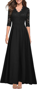 Elegant Women's V Neck Lace Vintage Formal Long Dress for Events