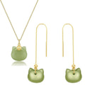 Natural Hetian Jade Necklace and Cat Pendant Earrings Set - Elegant