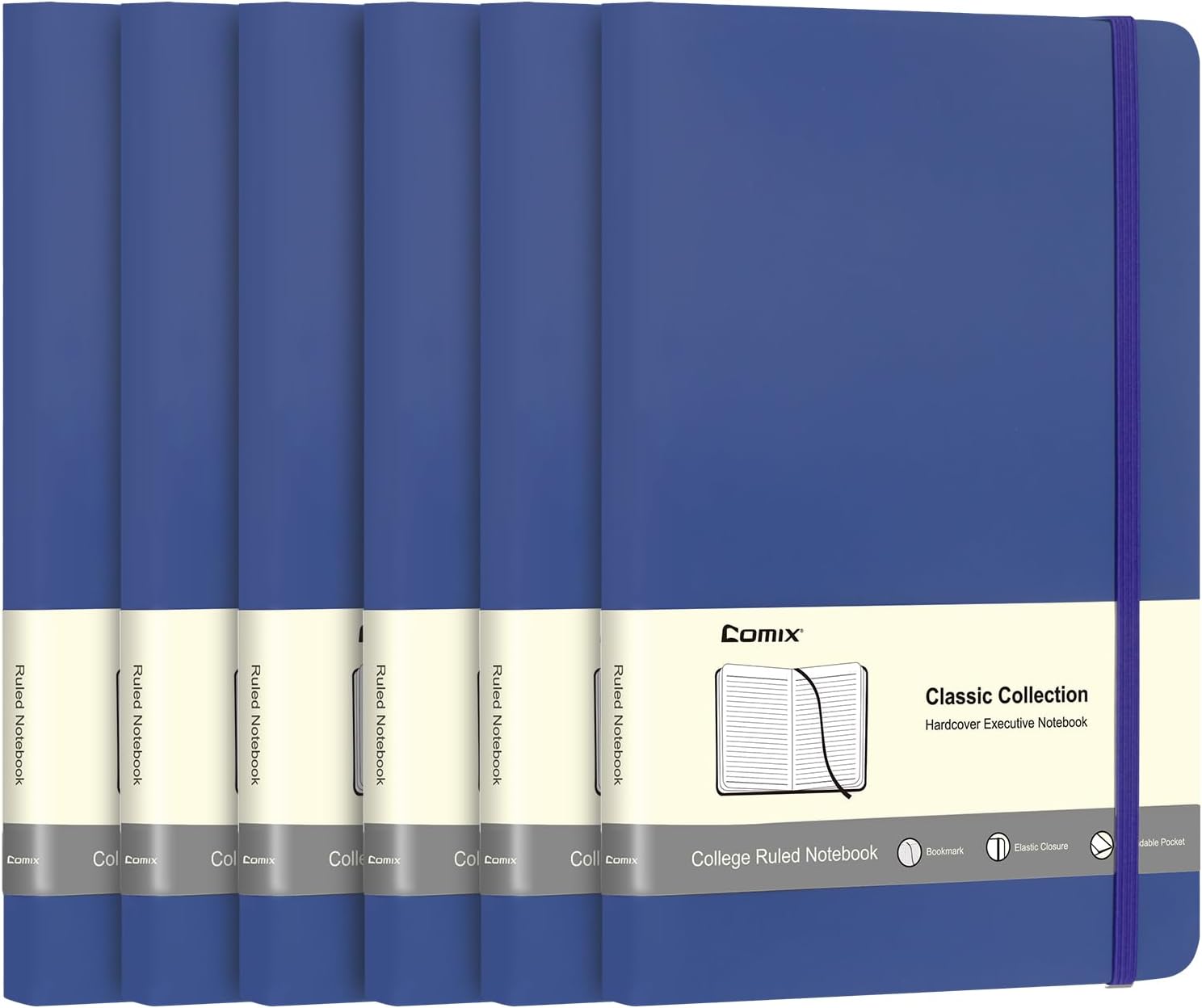 Comix 6 Pack Lined Journals: 240 Pages, Navy Blue, Classic Writing Notebooks