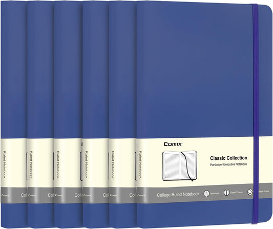 Comix 6 Pack Lined Journals: 240 Pages, Navy Blue, Classic Writing Notebooks