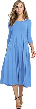 HOTOUCH Women's 3/4 Sleeve A-line Flare Midi Long Dress - Versatile