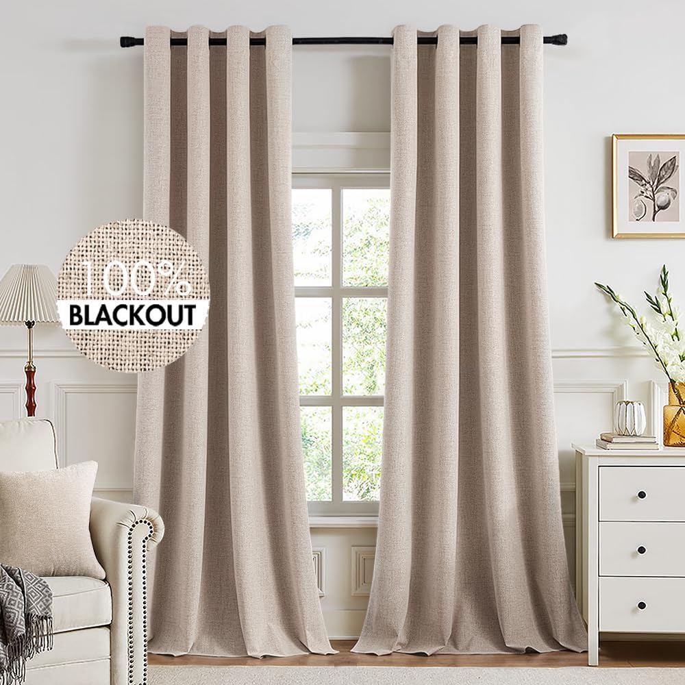 MIULEE Blackout Linen Textured Curtains for Bedroom & Living Room