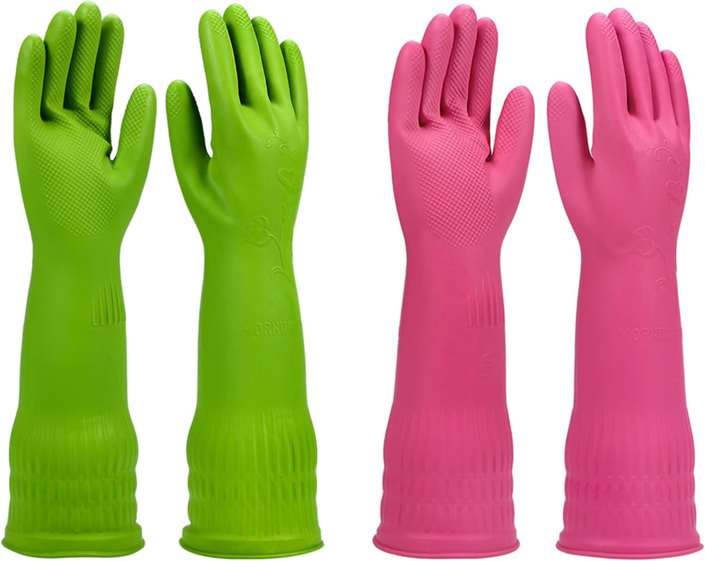 Reusable Rubber Dishwashing Gloves - 2 Pairs Set