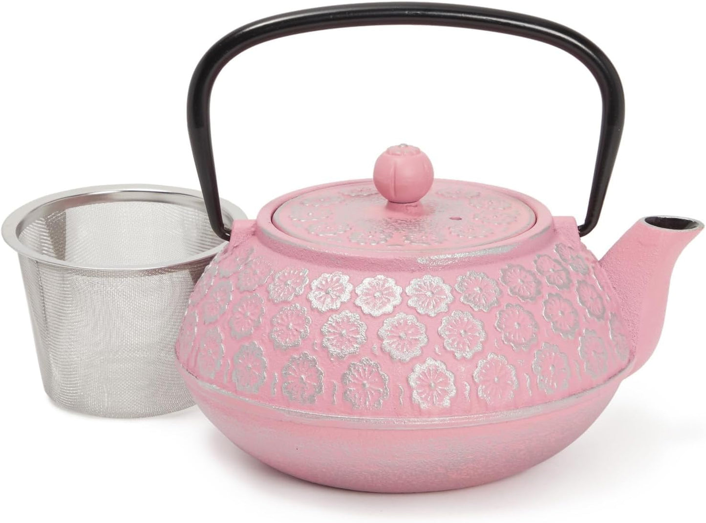 Juvale Pink Cast Iron Tea Kettle with Stainless Steel Infuser