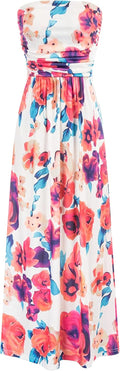 Women Strapless Ruched Maxi Dress with Pockets - Casual Ankle Length