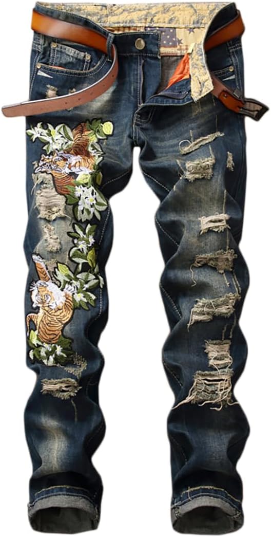 Enrica Men's Ripped Straight Slim Moto Biker Jeans Review