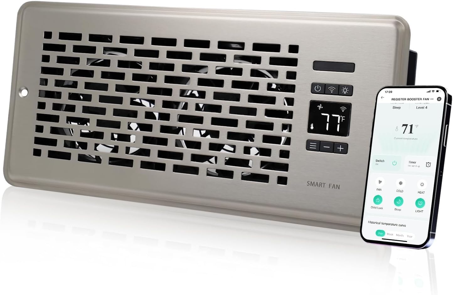 Register Booster Fan for 4 x 10 Register Holes, Quiet Operation