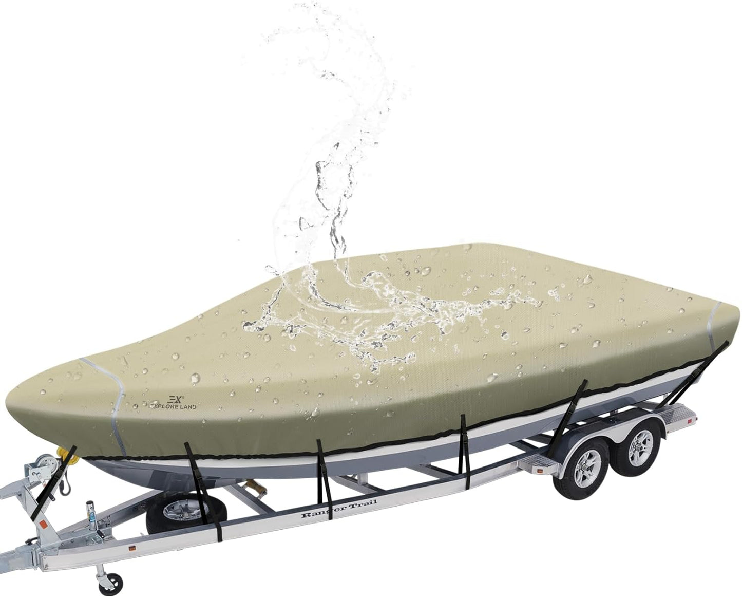 Explore Land 900D Waterproof Boat Cover for 14ft-16ft V-Hull Boats