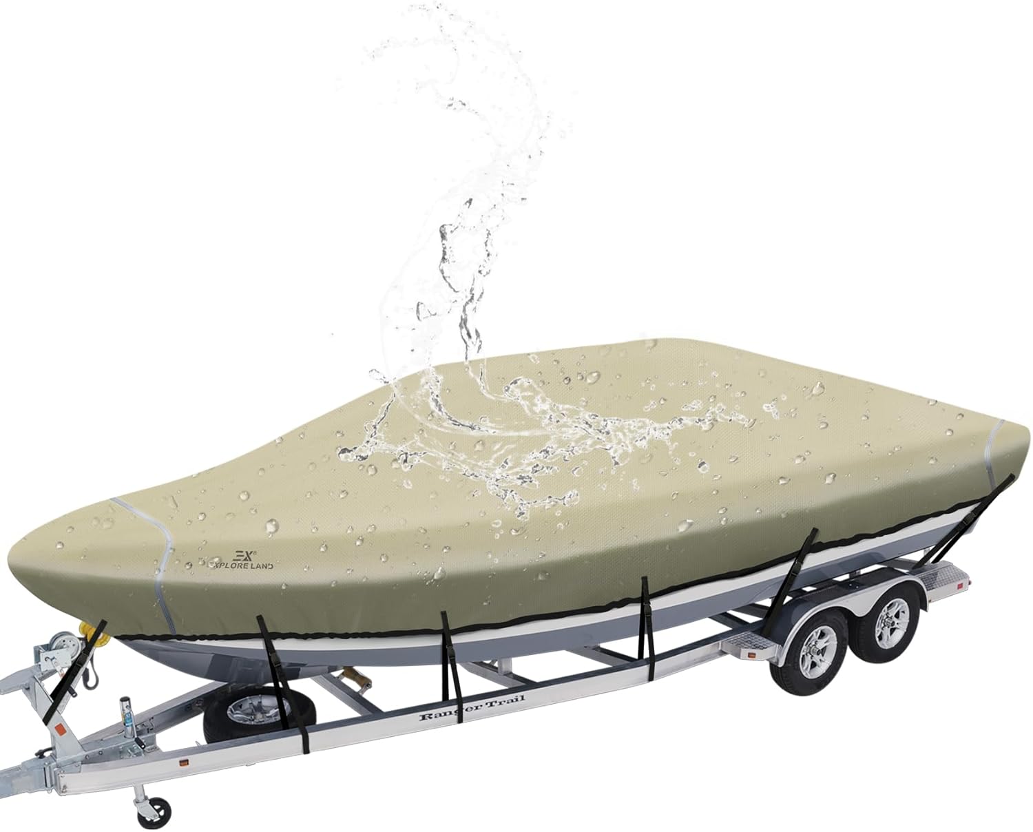 Explore Land 900D Waterproof Boat Cover for 14ft-16ft V-Hull Boats