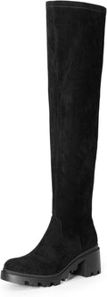 Women's Over The Knee Boots with 2.36-in Chunky Heel - Stretch Vegan