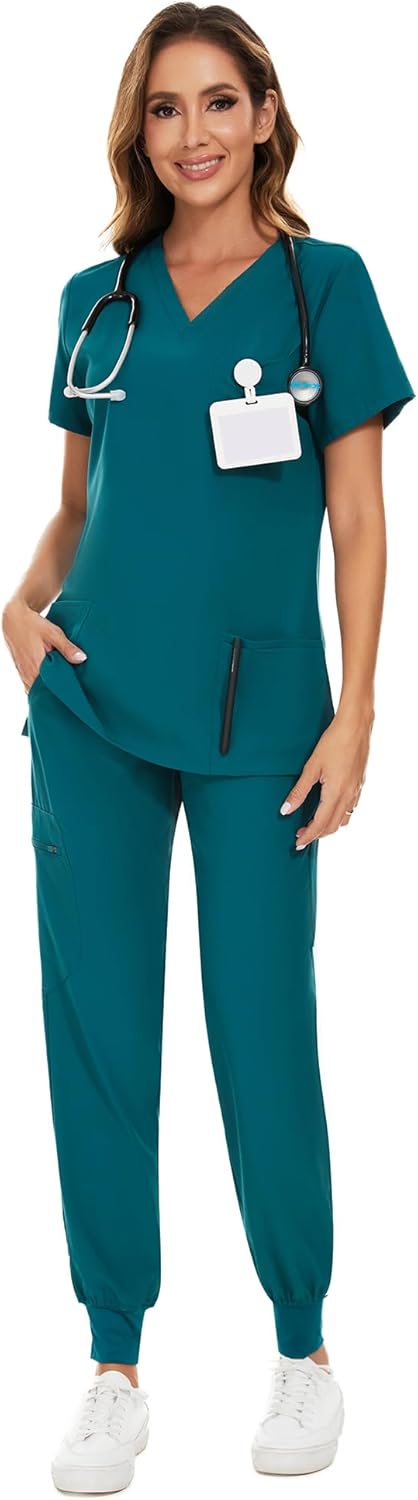COZYFIT Scrubs for Women - Stylish V-Neck Top & Jogger Pants