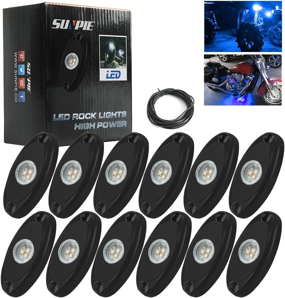 SUNPIE 12 Pods Blue Rock Lights Kits for Off Road Vehicles