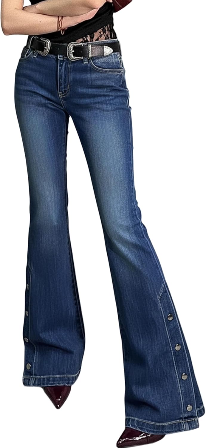 Women Bell Bottom Jeans Stretchy Flare Vintage Denim Pants