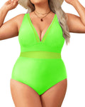 Aqua Eve Womens Plus Size One Piece Swimsuit - Neon Green Tummy