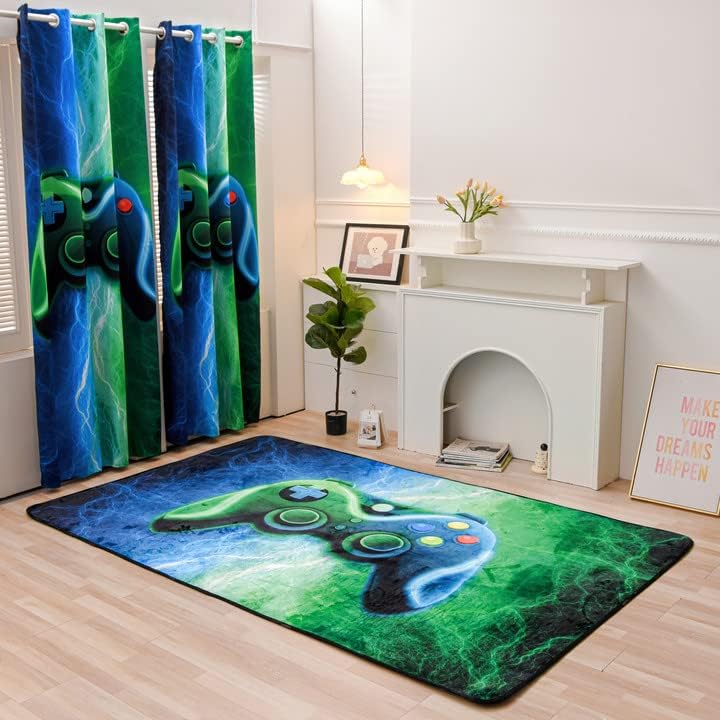 Game On: Lightning Gamepad Area Rug (Blue-Green, 5x8 ft)