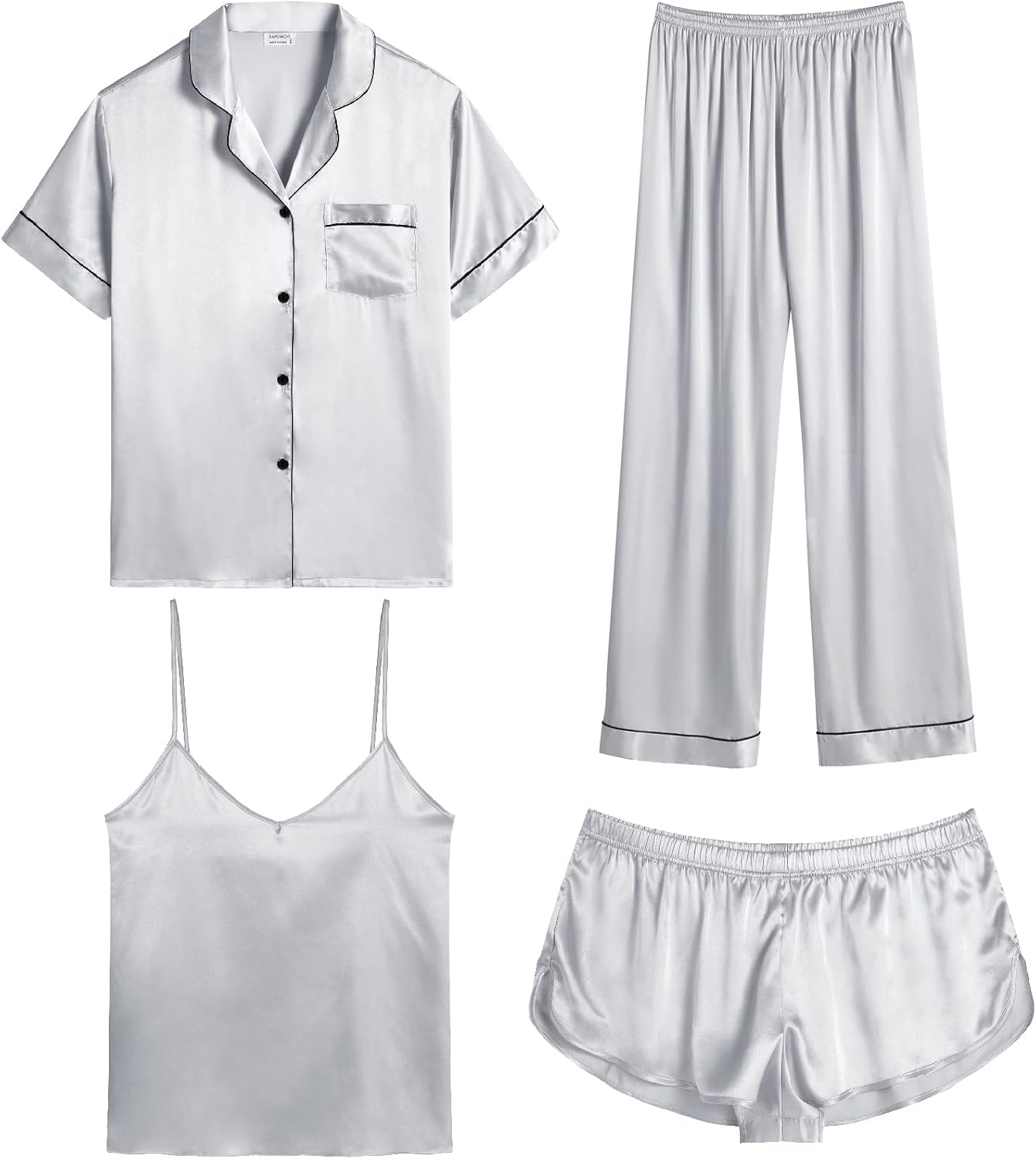 Luxurious 4-Piece Silk Satin Pajamas Set for Women Sleepwear