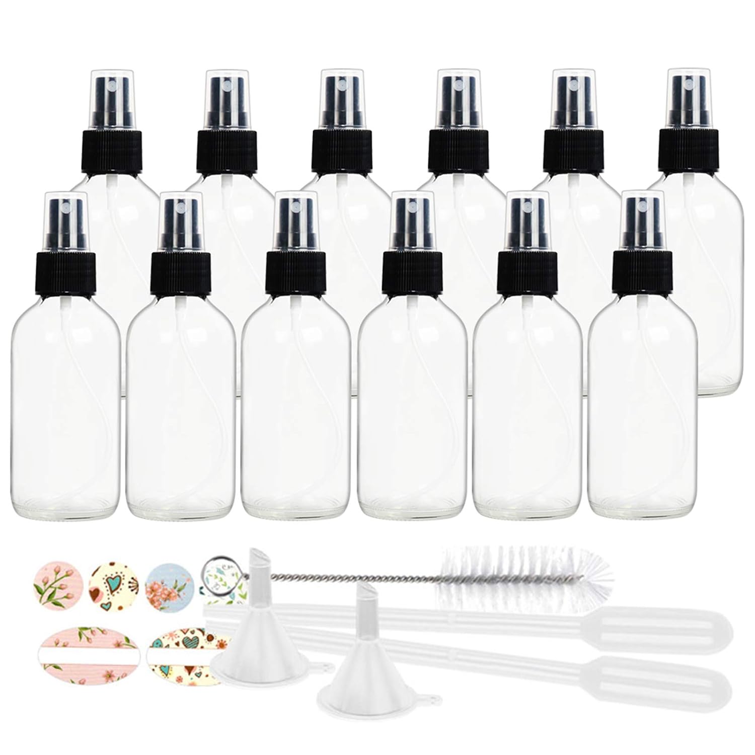 STARSIDE 12 Pack Clear Glass Spray Bottles: Fine Mist Sprayer for Essential Oils & Cleaning - Complete Set