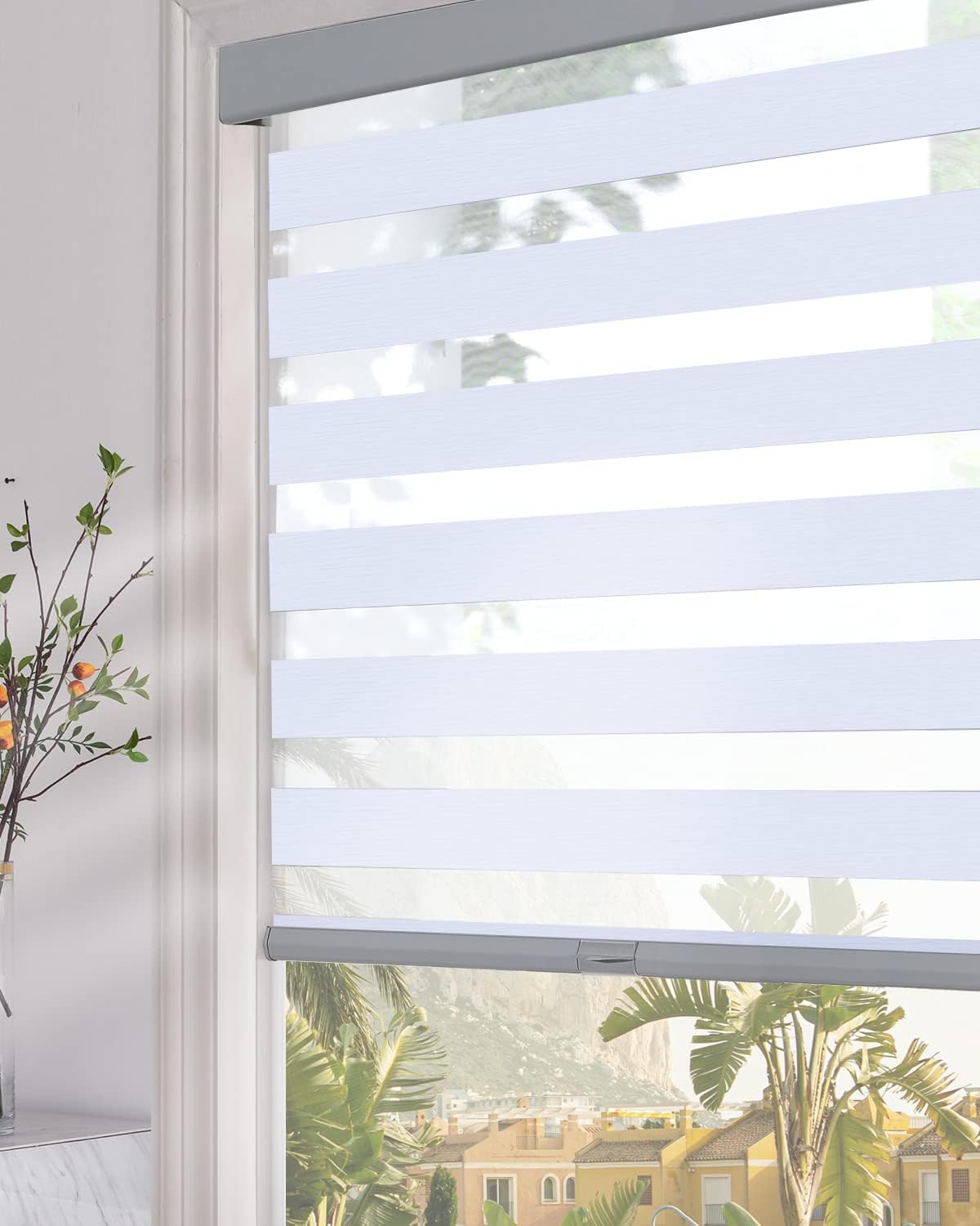 Persilux Blackout Cordless Zebra Blinds for Windows - Light Grey