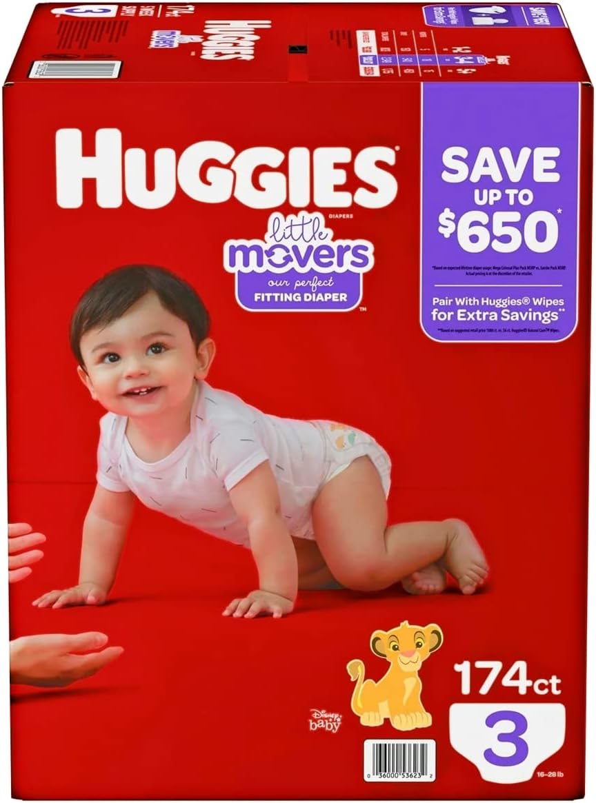 Huggies Little Movers Size 3: 174 Diapers, Ultimate Comfort!