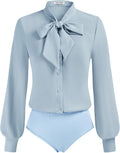 Kate Kasin Bow Tie Neck Office Bodysuit Blouse - Tucked, Polished