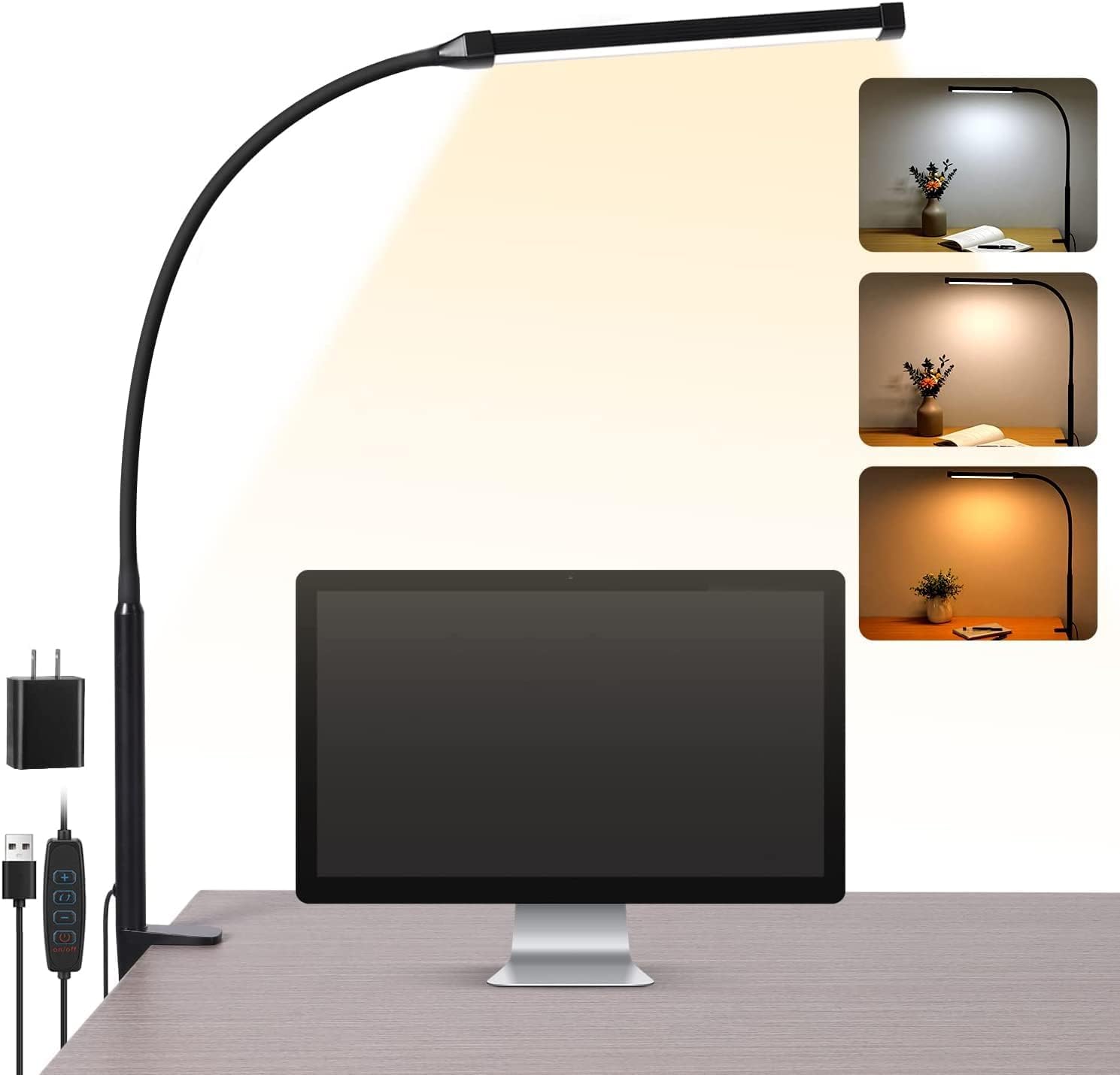 Voncerus LED Desk Lamp: Eye-Caring Clip Light, Flexible Gooseneck
