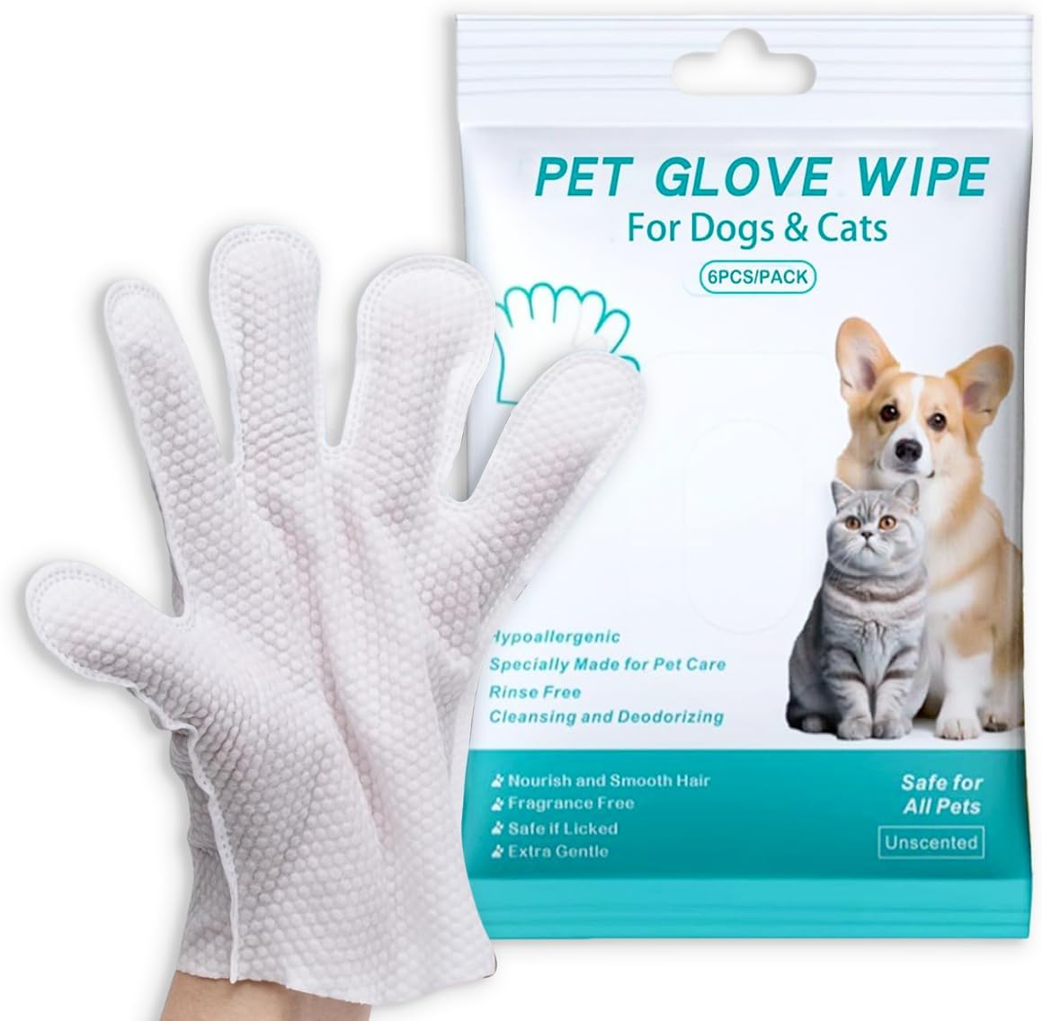 Pet Grooming Gloves, Clean & Deodorize Fur, No Rinse