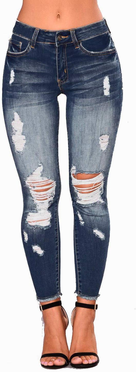 Women's High Waisted Distressed Stretch Jeans for Comfort