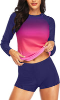 Women Two Piece Rash Guard Long Sleeve Swimsuit - Pink Gradient
