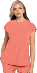 Women's Round Neck Tuckable Scrub Top with 2 Zipper Pockets