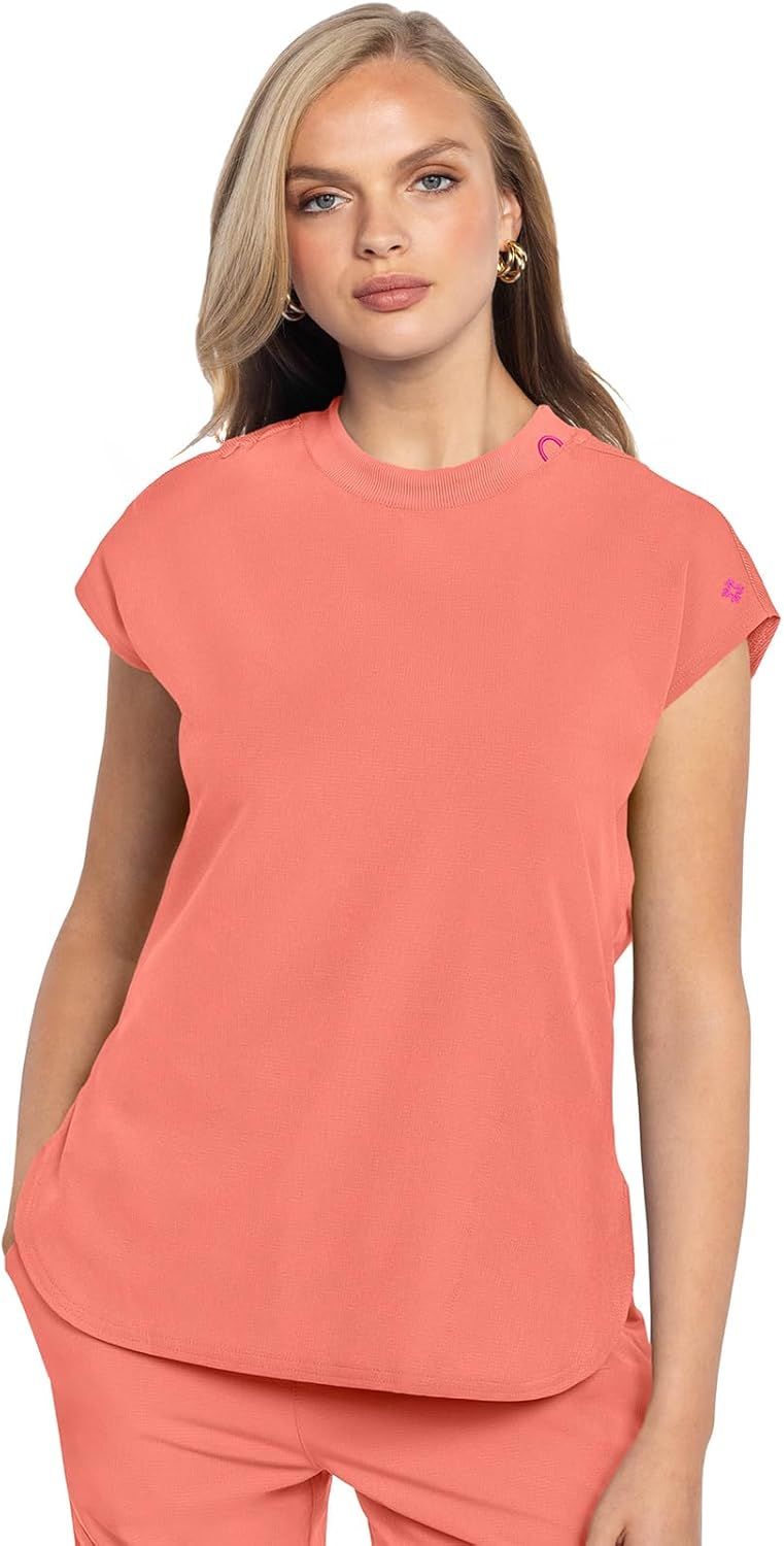 Med Couture Women's Round Neck Tuckable Scrub Top with Pockets