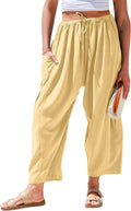 Womens Linen Wide Leg Pants Casual Loose Drawstring - Summer Comfort