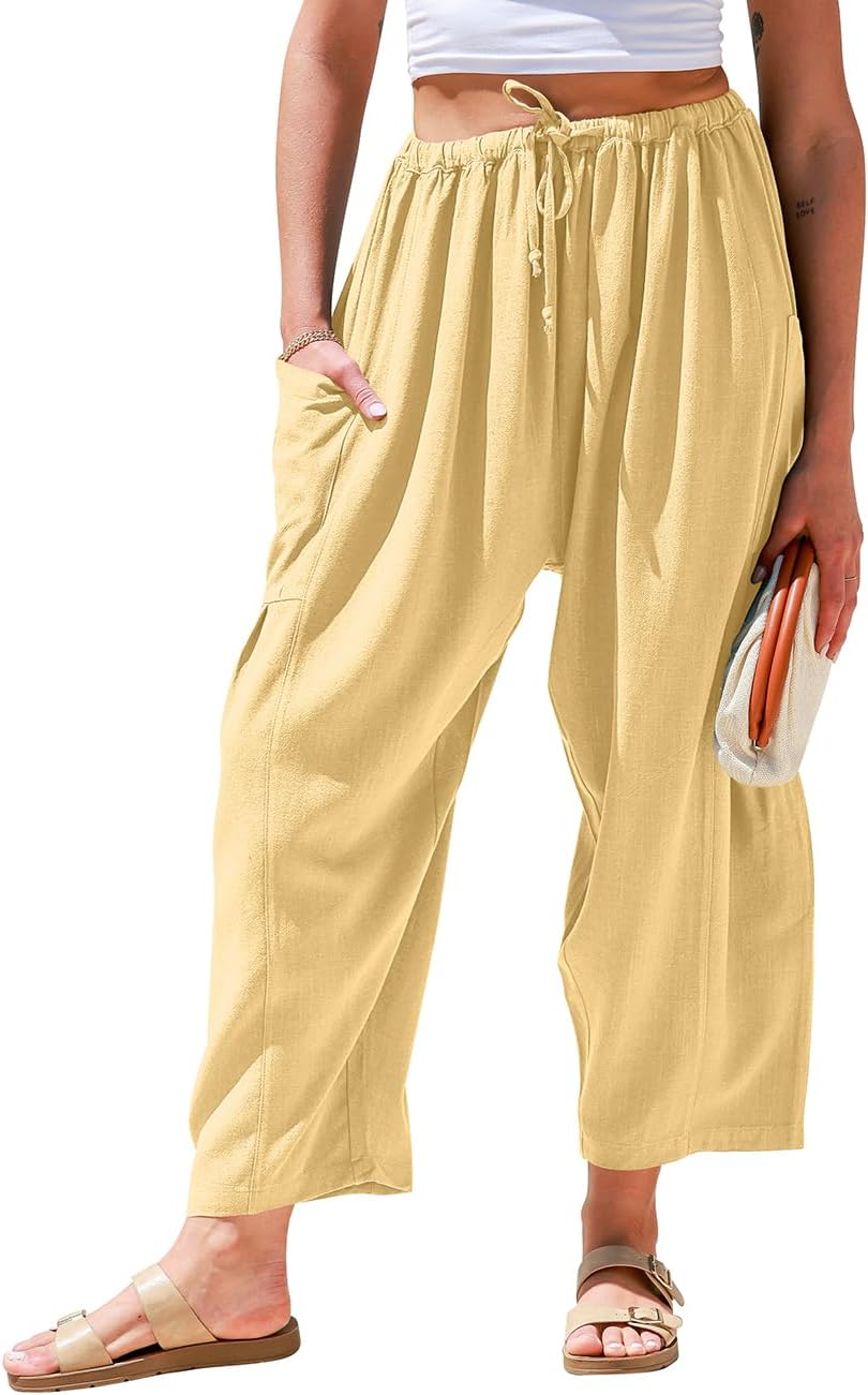 Linen Wide Leg Pants for Women - Casual Summer Palazzo Style