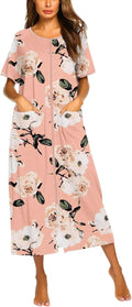 Ekouaer Women Robes Zipper Front Short Sleeve Full Length - S-4XL