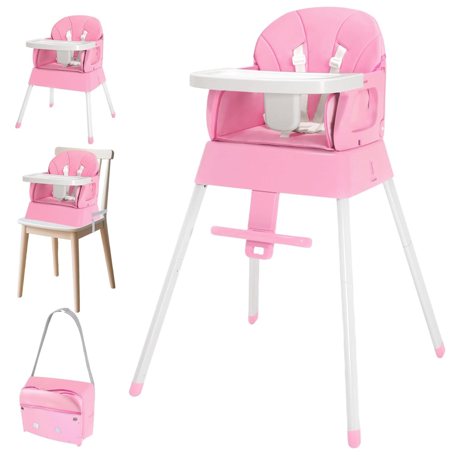 4-in-1 Convertible High Chair for Babies and Toddlers - Pink