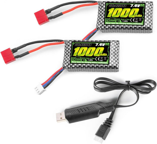 High-Power 7.4V Li-PO RC Car Batteries x2 with USB Charger