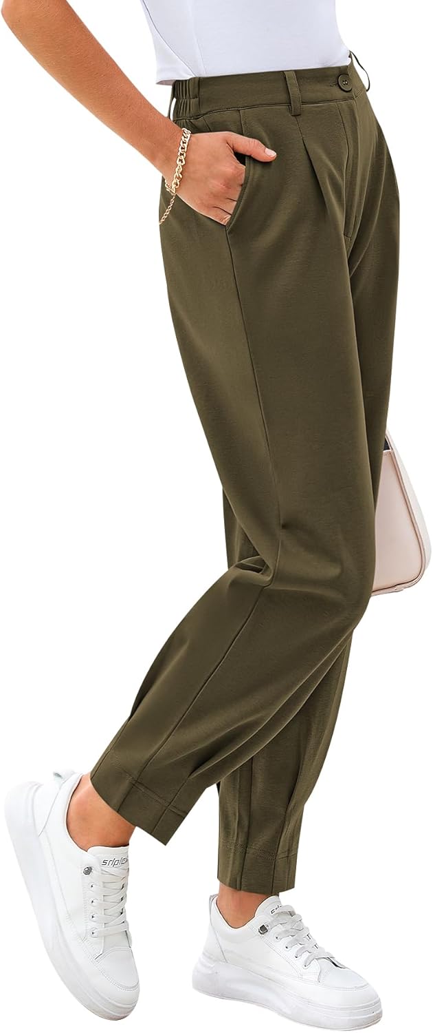 CFLONGE Women's Summer High Waisted Pants for Work and Casual