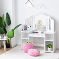 Kids Vanity 2-in-1 Princess Makeup Desk with Tri-fold Mirror