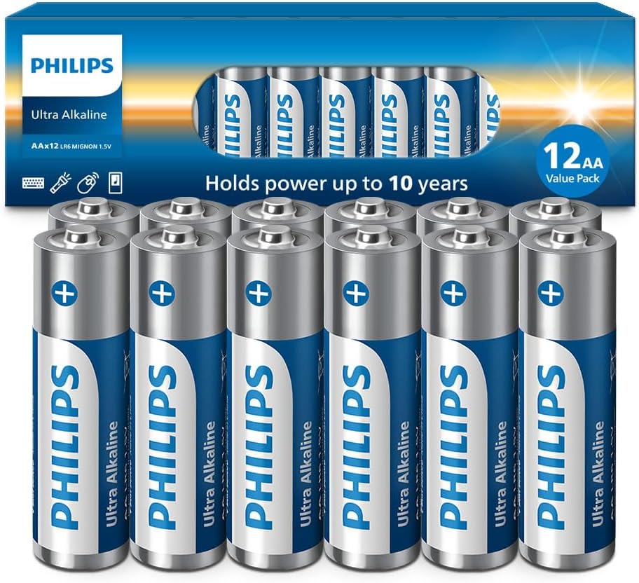 PHILIPS AA Batteries 12 Pack - Long-lasting Power for Blink & Security Devices