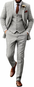 Retro Tweed Herringbone Suit for Men Slim Fit 3 Piece (Style ZHBF)