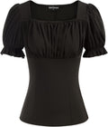 Scarlet Darkness Women's Puff Sleeve Square Neck Peasant Top - Vintage