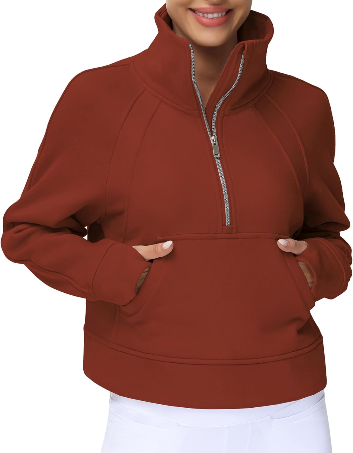 Womens' Half Zip Pullover Fleece Sweatshirt with Pockets
