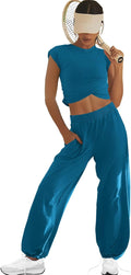 LAMISSCHE Womens Loungewear Set Two Piece Cropped Top and Wide Leg