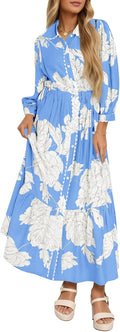 Wenrine Womens Maxi Shirt Dress Casual Floral Collared - Comfortable