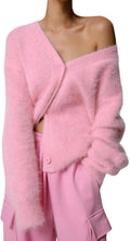 Yimoon Womens Fuzzy Cardigan Sweater V Neck Long Sleeve - Cozy Layer