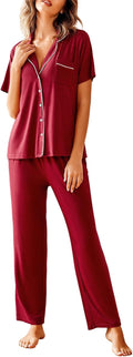 Women Pajamas Set Notch Collar Long Pants - Soft Button Down Sleepwear