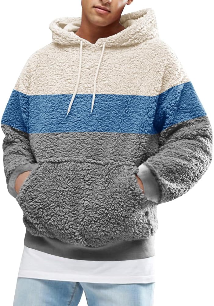 Runcati Mens Fuzzy Sherpa Pullover Hoodie for Winter Style