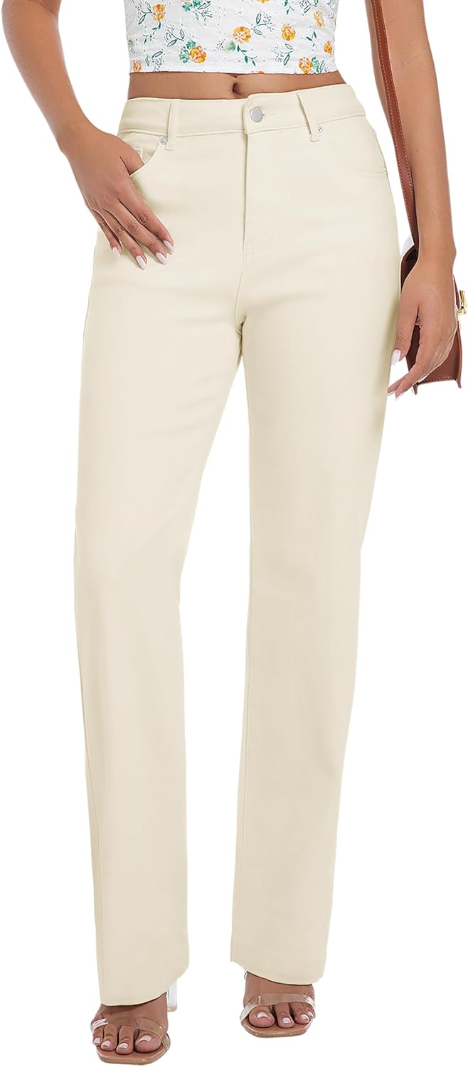 Mid Waisted Straight Leg Loose Stretchy Jeans for Women