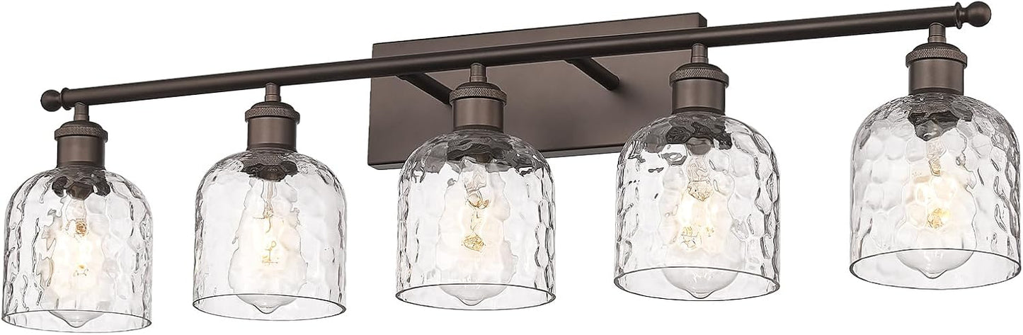 Farmhouse Bathroom Lighting Fixture with Clear Hammered Glass