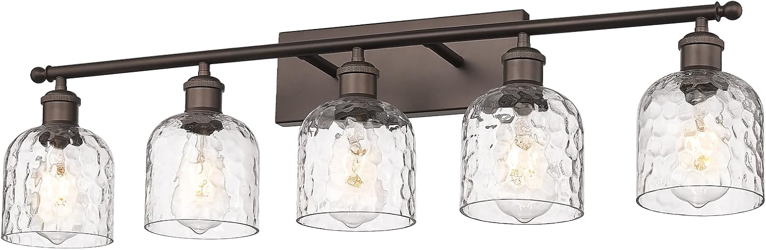 Farmhouse Bathroom Lighting Fixture with Clear Hammered Glass