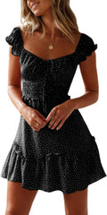 Boho Style Valphsio Women's Ruffle Dress with Floral Tie Front Design